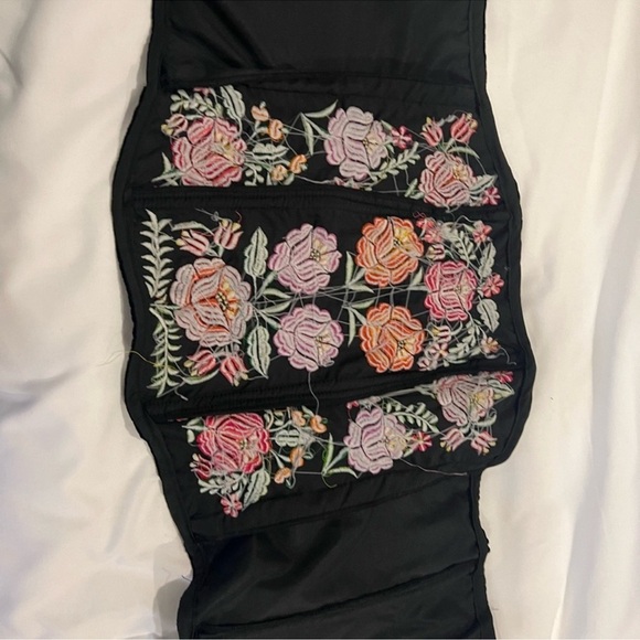 Black Velvet Bustier Corset Top Strapless Floral Lace Embroidery  Curvy hem 1 Sz - Picture 2 of 12